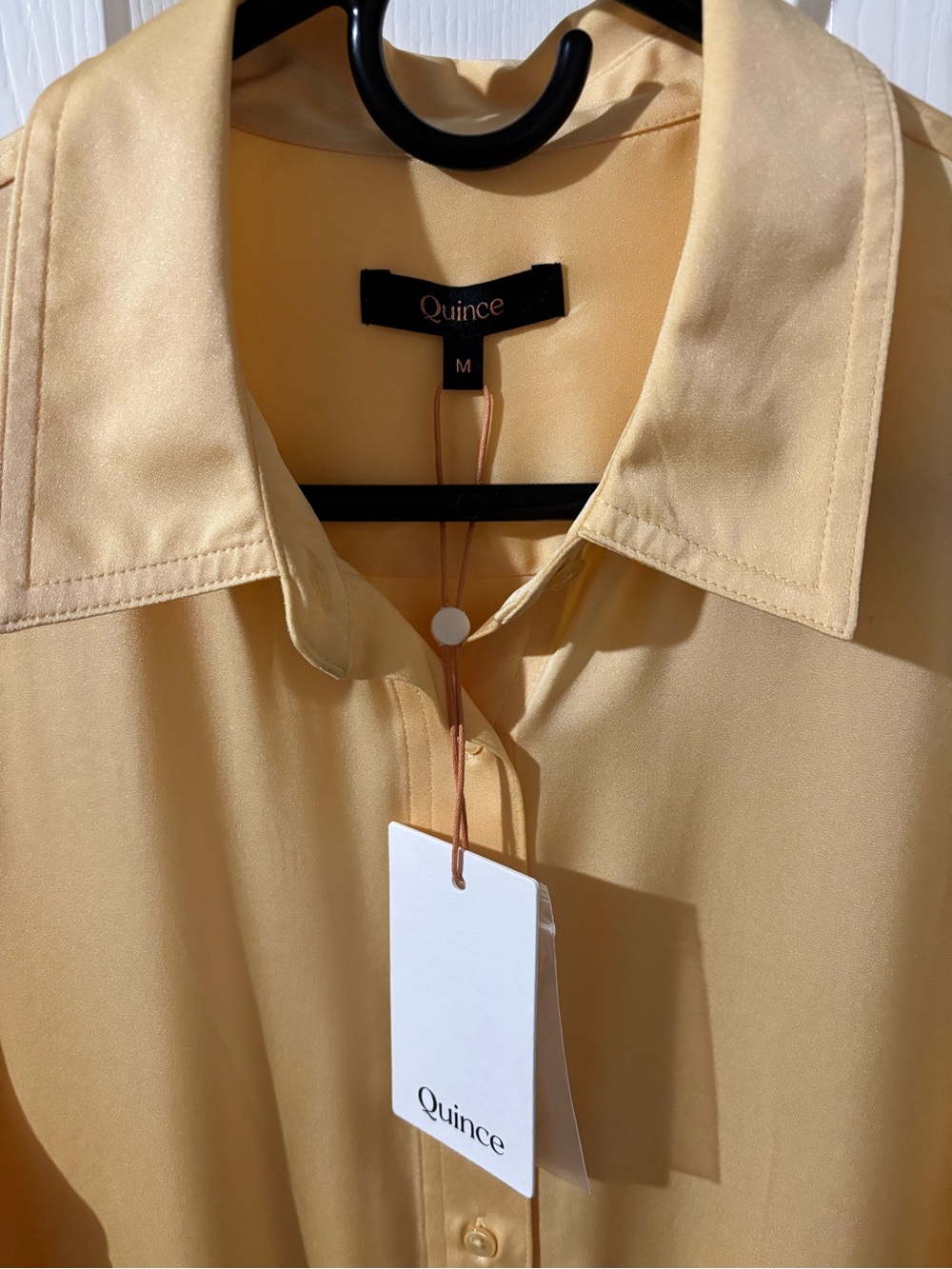 Quince Washable Stretch Silk Yellow Long Sleeve Blouse NWT Medium - Picture 2 of 6
